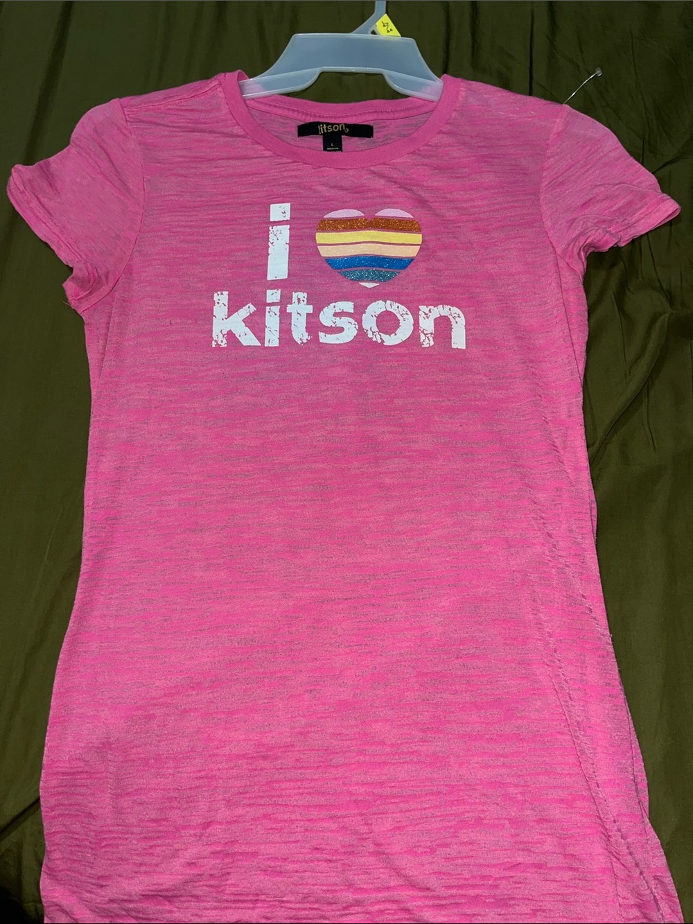 kitson Pink Short Sleeve Tee with Striped Rainbow Heart